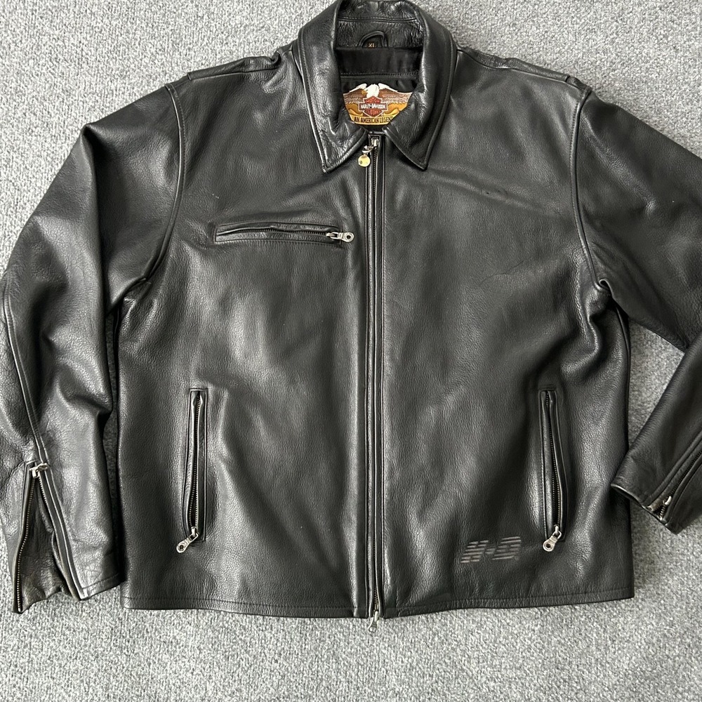 Harley-Davidson Jacket Mens XL Black Motorcycle Leather Full Zip‎ H-D Logo 96892